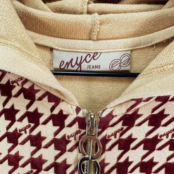 ENYCE Houndstooth Full Zip Jacket Hooded Embroidered Logo Mustard/Burgundy Sz SM - Picture 3 of 16